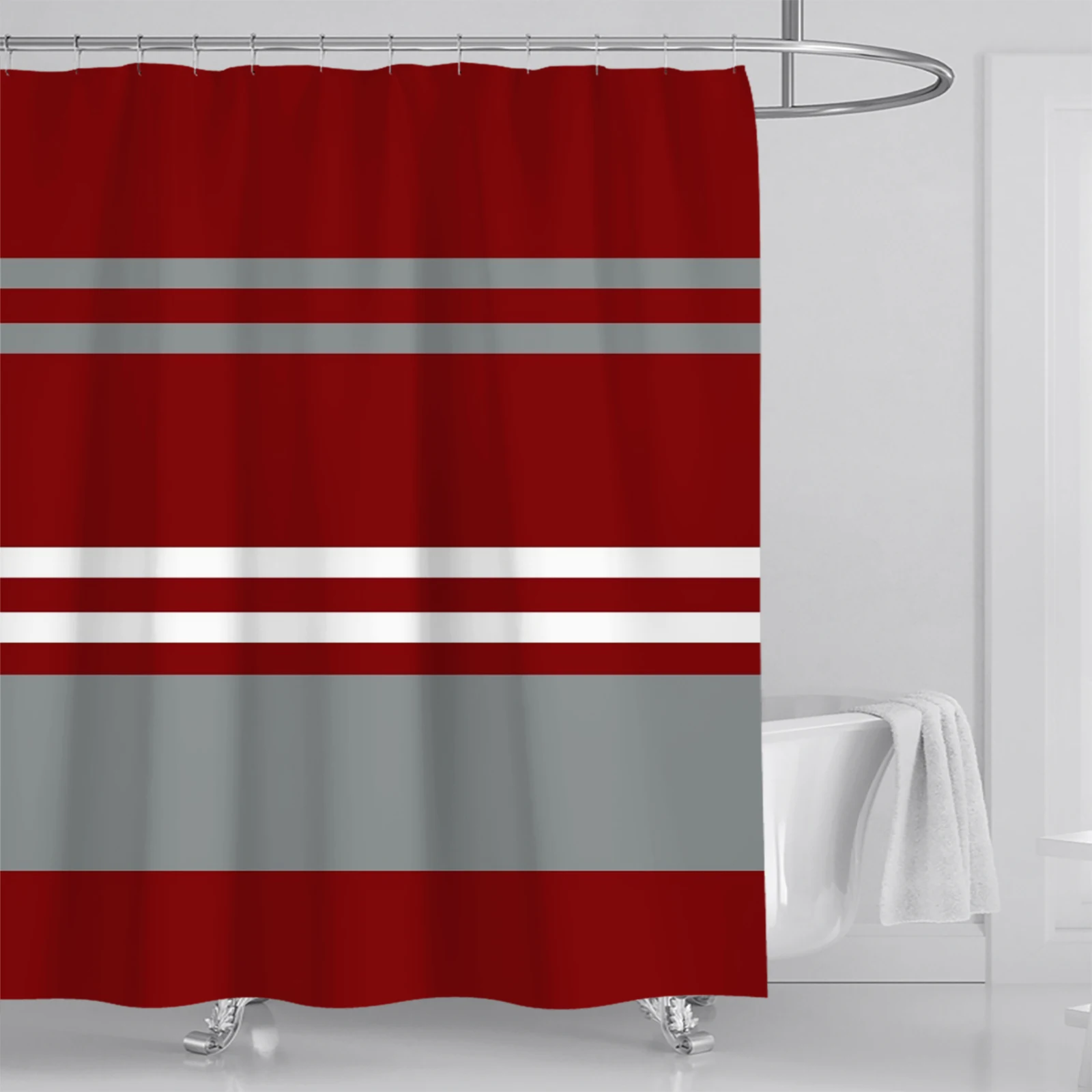 1Pc Red White grey fashion striped shower curtain, modern simple hotel bathroom decoration partition curtain 71x71 inches