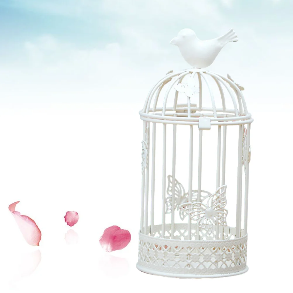 Bird Vintage Metal Candlestick Holder Bird Cage Lanterns Holder Candlesticks for Home Wedding ( White )