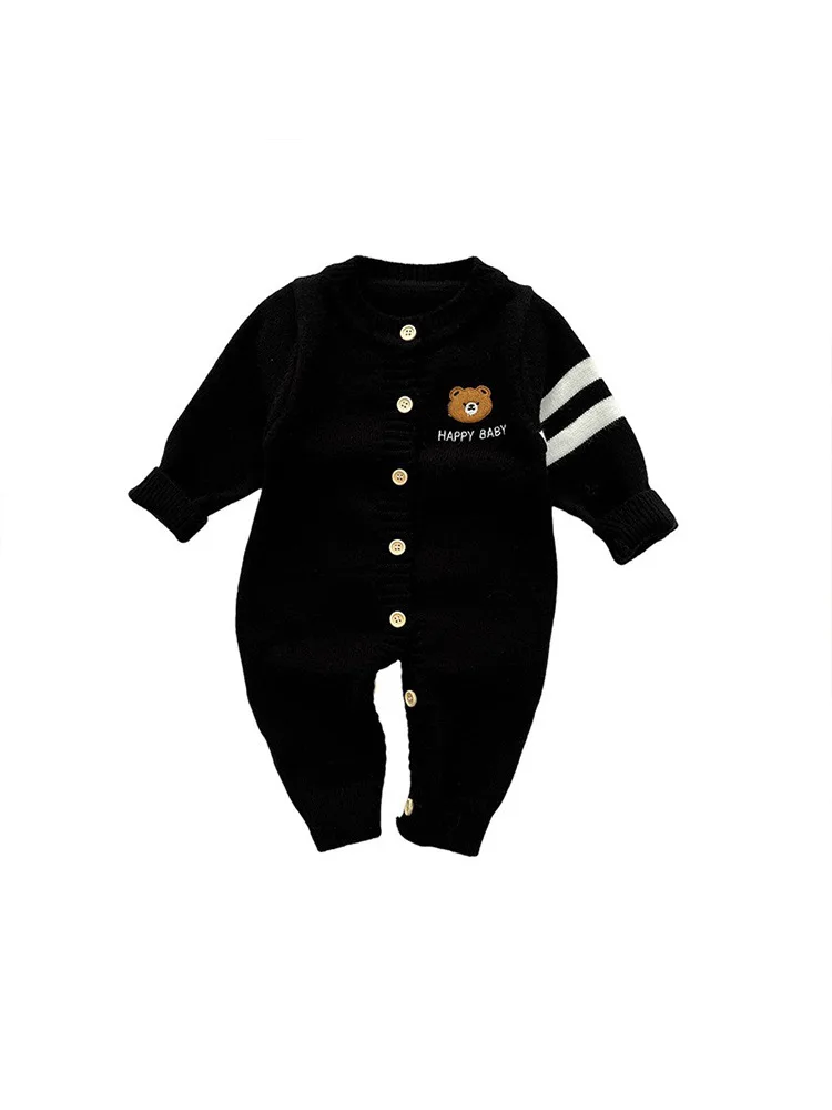 2024 Spring New Baby Long Sleeve Knitted Romper Boy Girl Newborn Cartoon Bear Casual Clothes Infant Sweater Jumpsuit 0-24M