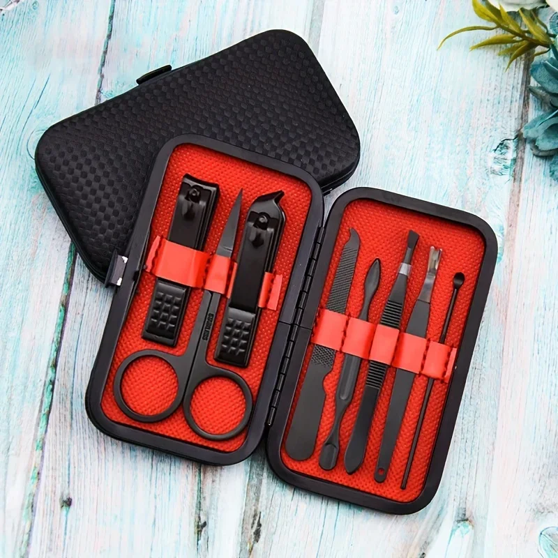 طقم مقص أظافر وباديكير من الفولاذ المقاوم للصدأ مكون من 8 قطع - مجموعة أدوات مانيكير وباديكير محمولة مع خطاف إيجل #1