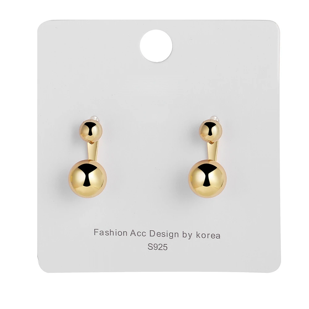 2022 Korean Fashion Women Metal Double Balls Stud Earrings Gold Color Round Back Hanging Earrings Jewelry