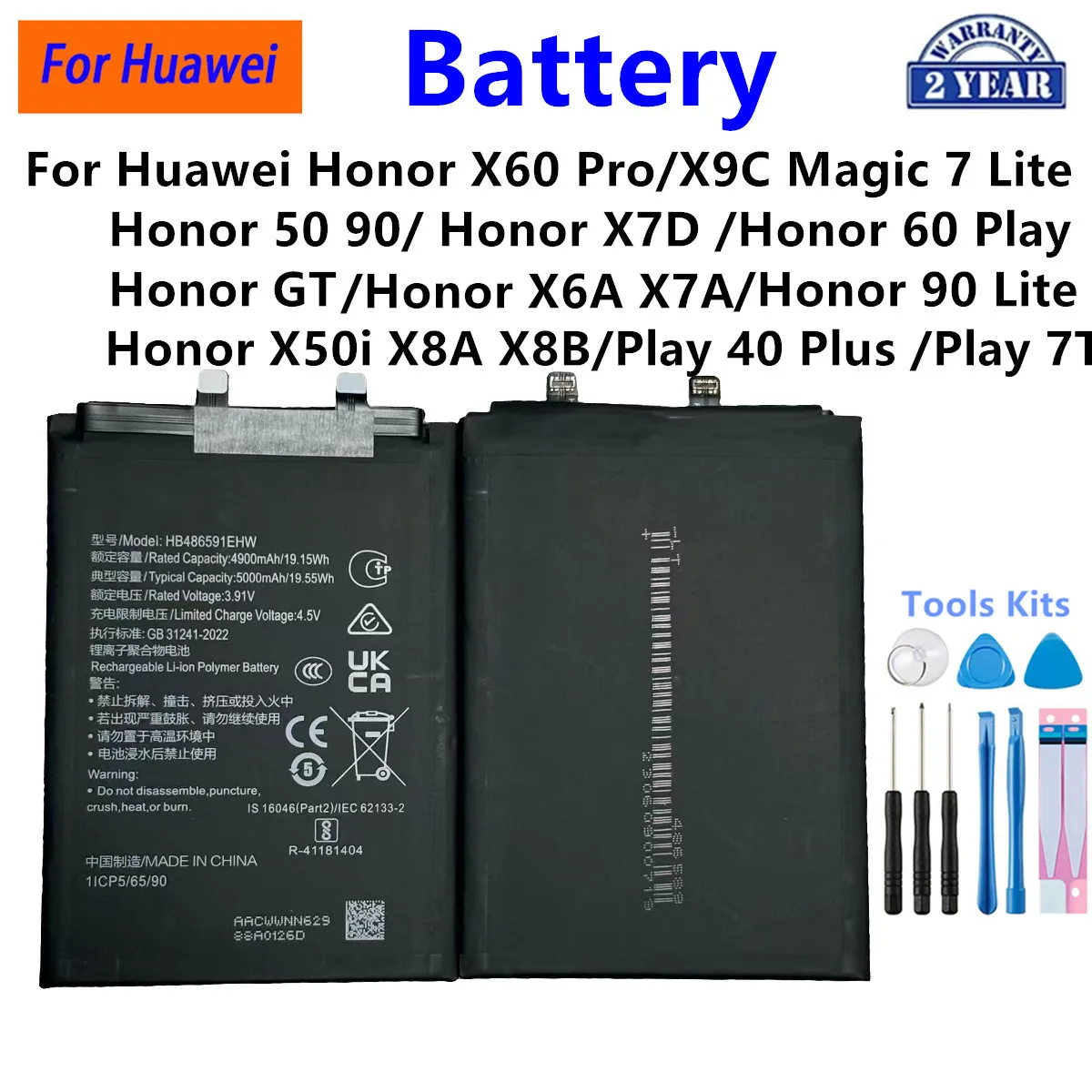 Bateria do Huawei Honor X60 Pro/X9C Magic 7 90 Lite /Honor GT 50 Honor 90 X7D X6A X7A X50i X8A X8B Honor 7T 40 60 Play Plus 7T