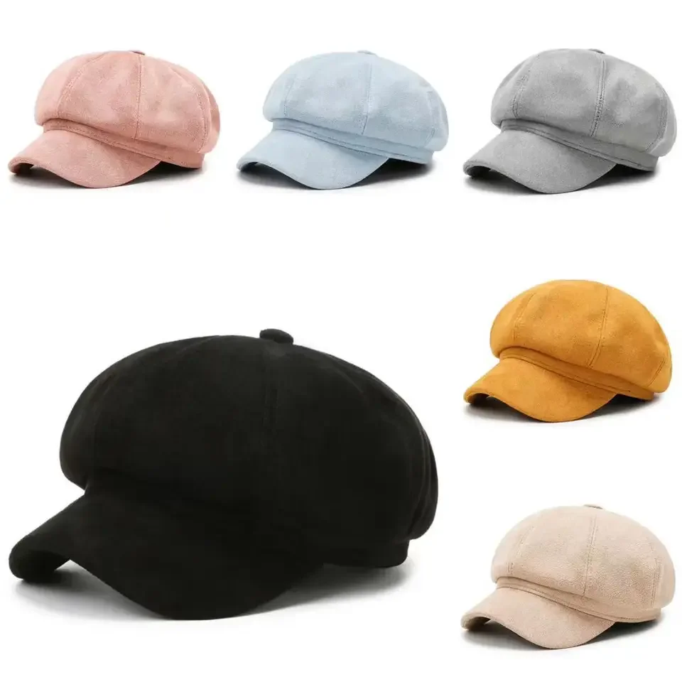 

New Solid Color Beret Hat for Women - Fashionable Korean Style Winter Octagon Cap, Slimming British Painter Chic Headwear