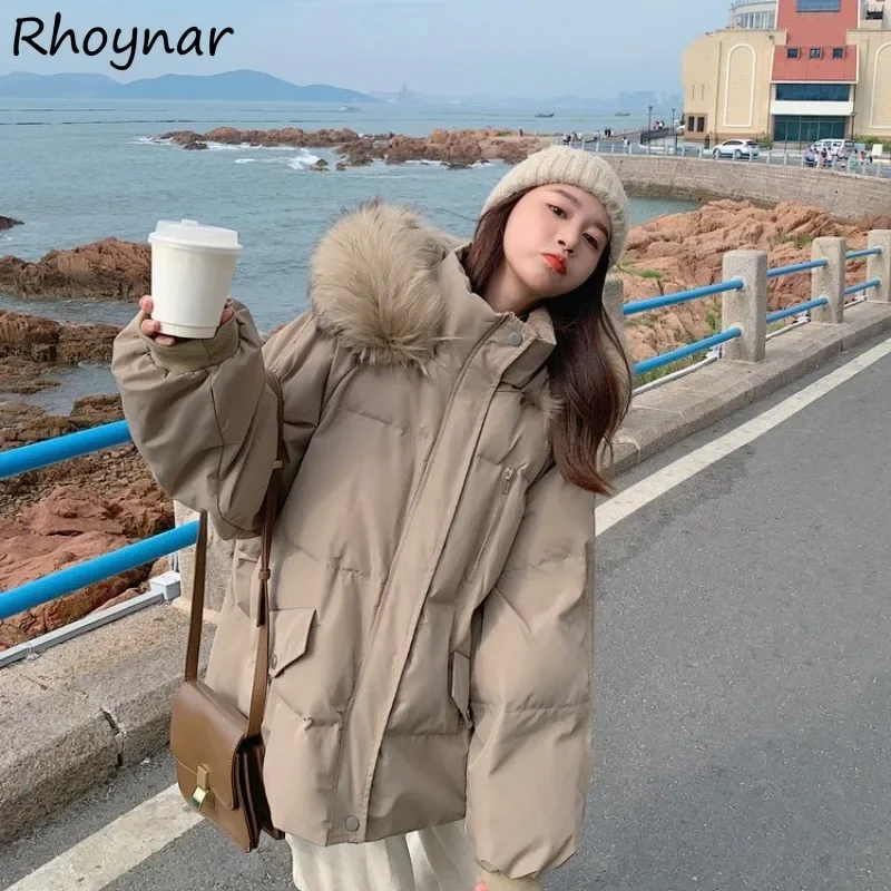 

Parkas Women Hooded Pockets Solid Simple All-match Leisure Plus Velvet Thickening Warm Korean Fashion Temperament Ladies Ins