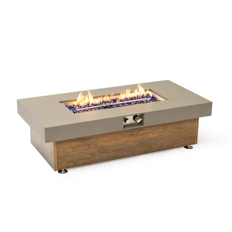 

48" Iron Fire Pit Table with Wood Finish - Outdoor Heating Solution for Cozy Evenings, Durable Design for Patios and Backyards,