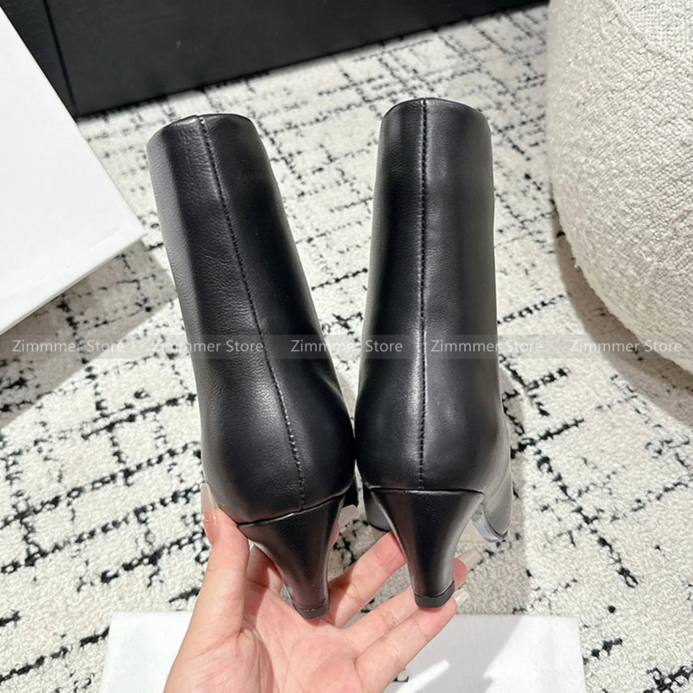 Temperament small square head kitten heel short boots genuine leather autumn and winter new slim boots mid-calf boots