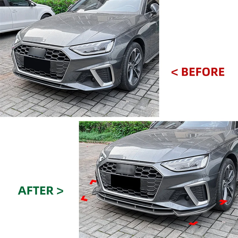 Car Lower Front Bumper Chin Lip Kit For Audi A4 S4 B9.5 Sline 2020 + Spoiler Splitter ABS Canard Lip Splitter Deflector Black