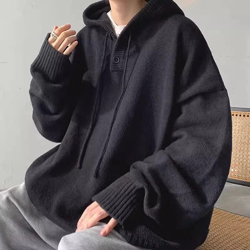 

Extra Large 300 Pou Japanese Lazy Sle Button Hoodie Men's Faion Top Casual Knitted Polyester Youth Trendy Haome