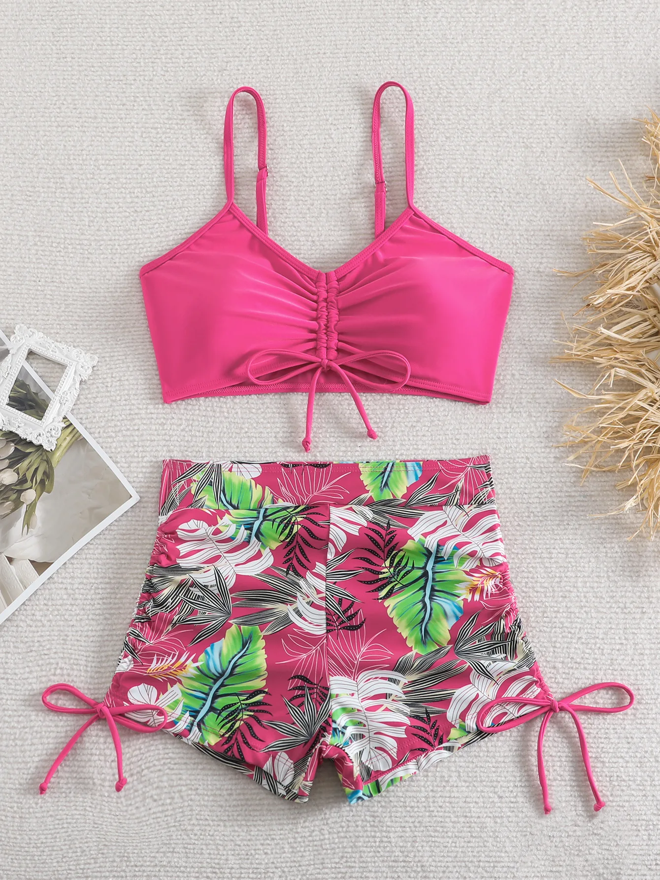 

New Sexy Drawstring Push Up Bikini Halter Brazilian Swimwear Swimsuit 2 Piece Bathing Suit With Shorts Bikinis For Women Biquini