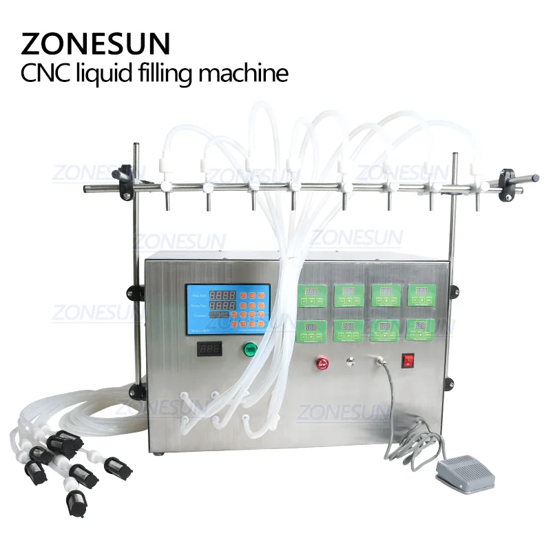 ZONESUN 8 Head Electric Digital Control Pump riempitrice di liquidi succo di profumo olio essenziale macchina per il riempimento di bottiglie d'acqua