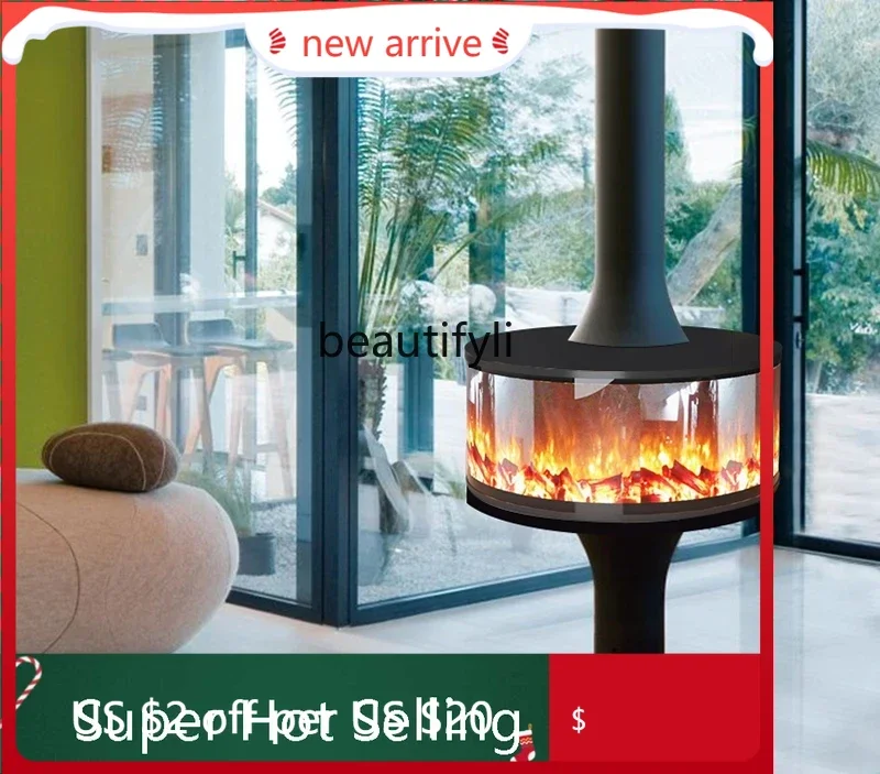 S132 Round fireplace core simulation fire led flame light household living room decoration background wall