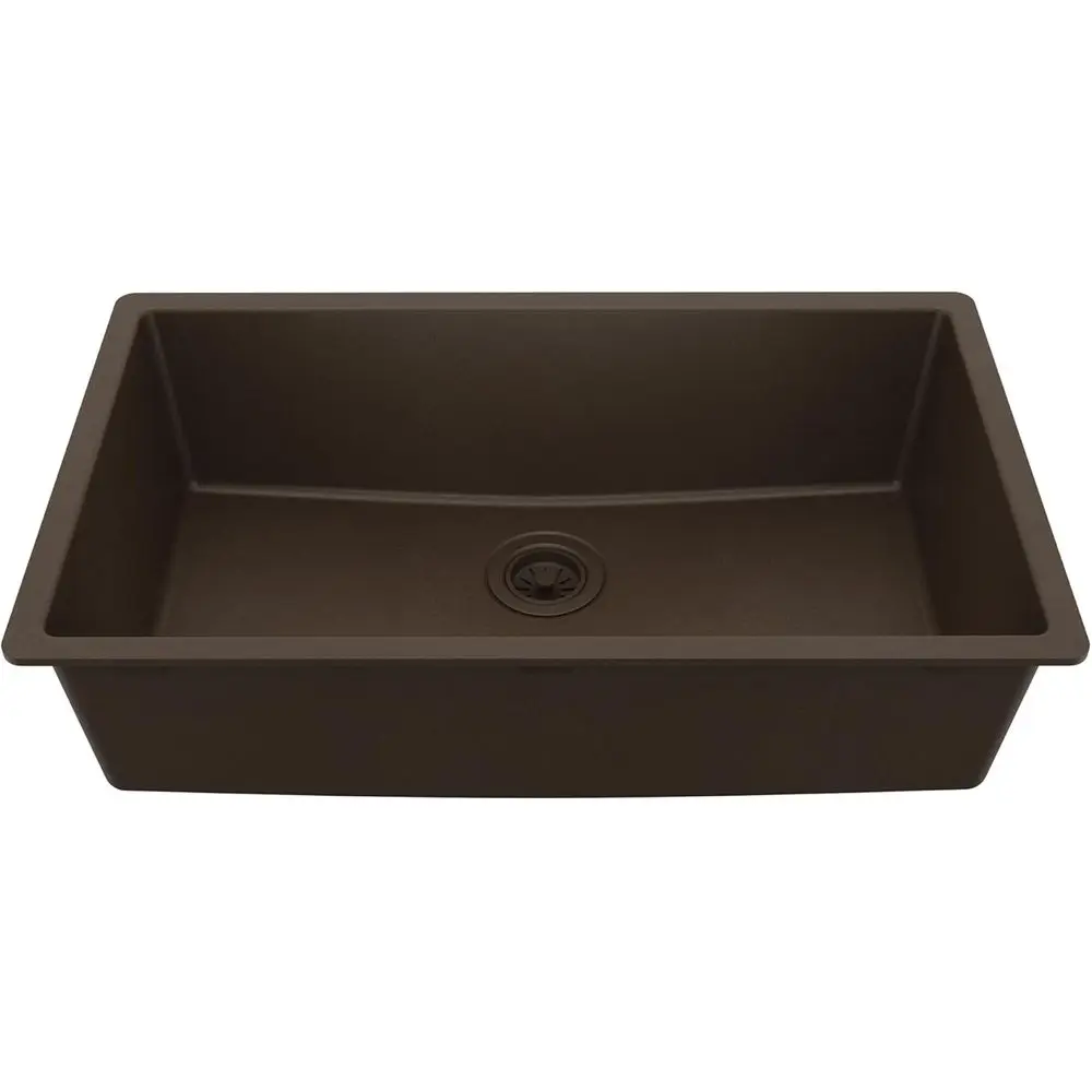 

Кухонная мойка из гранитного кварца 33 Deep Brown Single Bowl – устойчивая к царапинам и высоким температурам, звукопоглощающая, с задним сливом