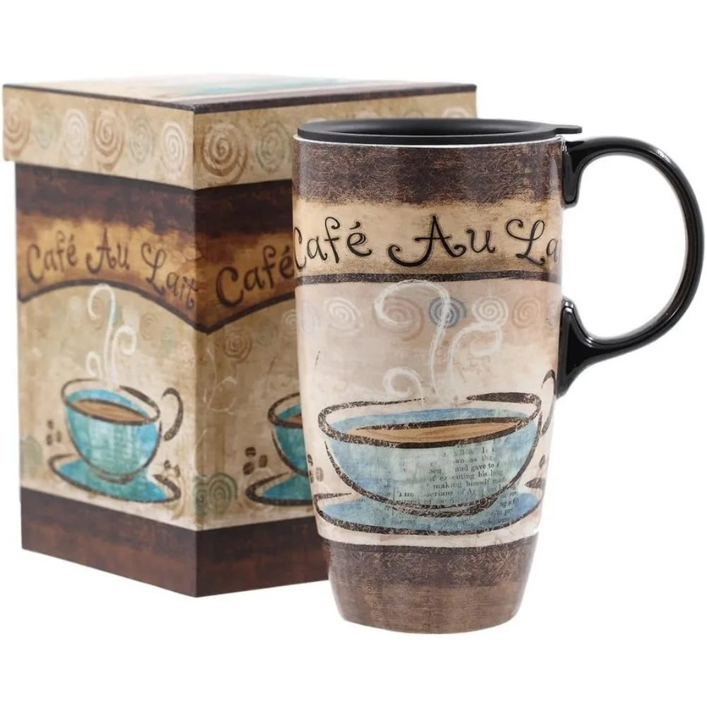 

Tall Ceramic Travel Mug 17 oz. Coffee Cups Sealed Lid With Color Box