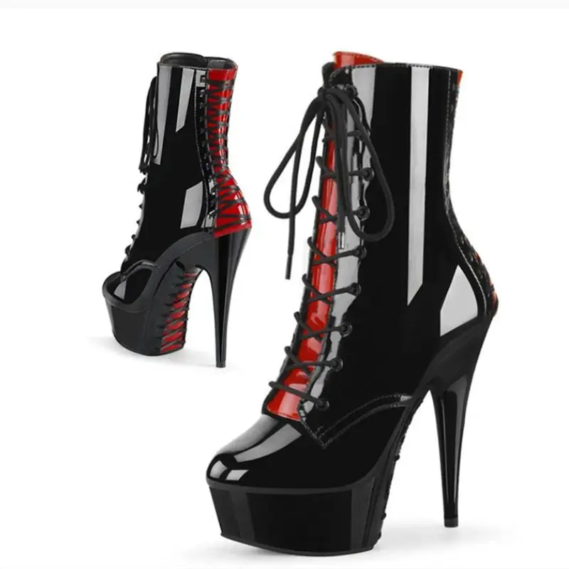 

15CM Black Platform Pumps Heel, Peep Toe Ankle Boots with Side Zipper, Fashion Stiletto Party Shoes