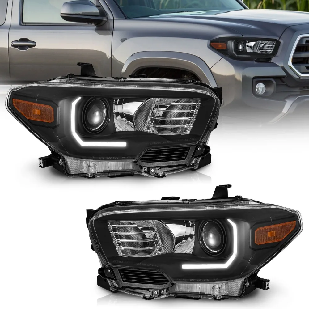 

Black Projector Headlights For 2016-2022 Toyota Tacoma TRD w/ LED DRL L+R Pair