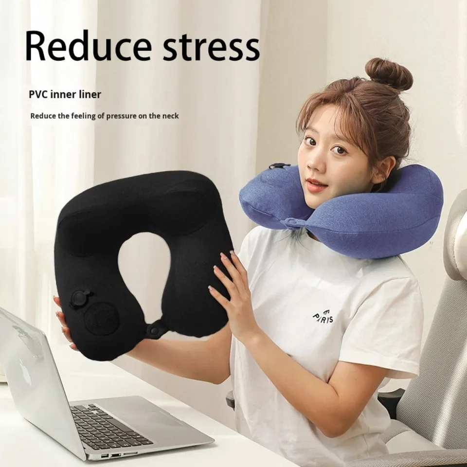Inflatable U-Shaped Pillow with Hump Ergonomic Design Portable Foldable Neck Support for Outdoor Use Travel Home