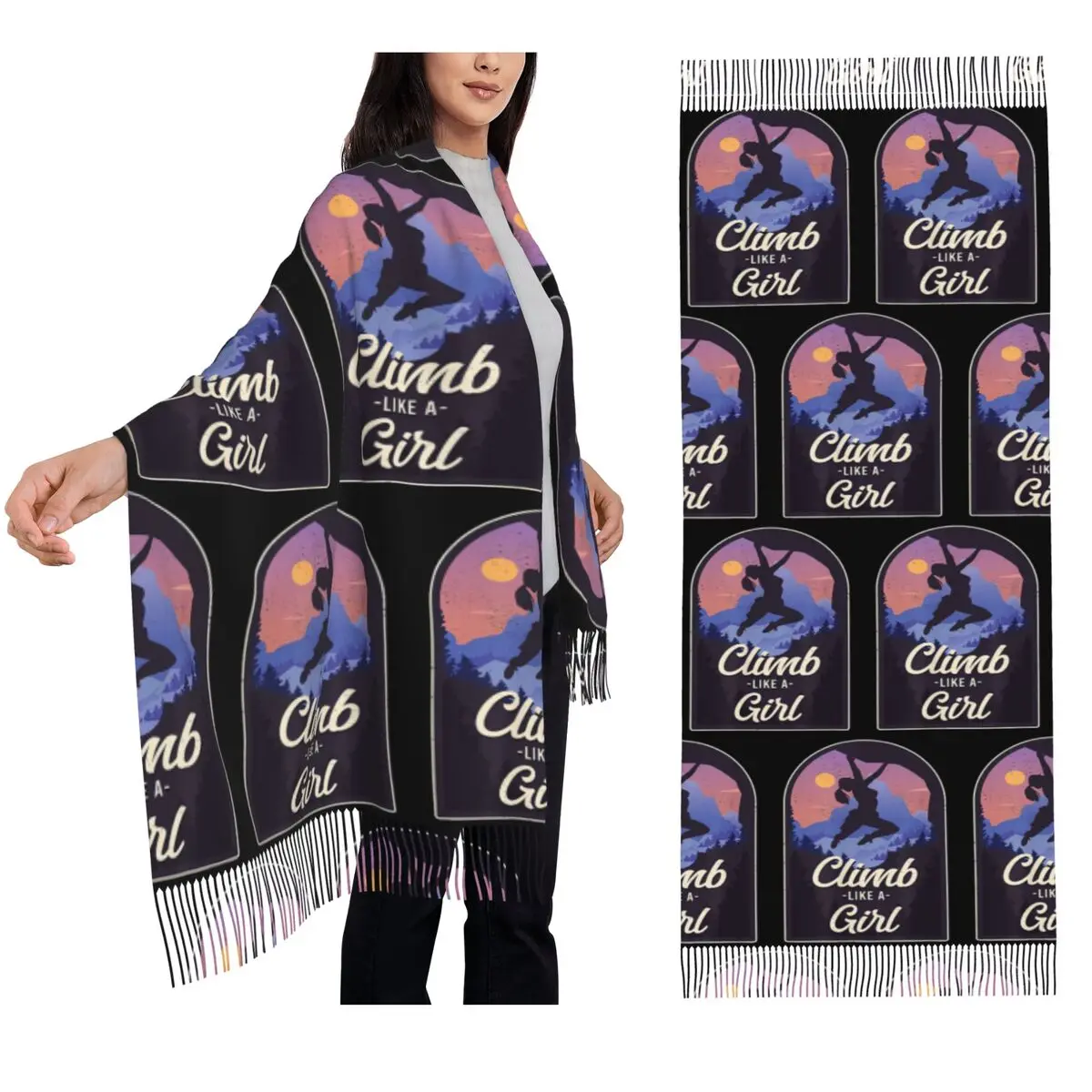 

Rock Climbing Climber Climb Like A Girl Scarf Tassel Scarves for Women Soft Warm Shawls and Wraps Large Fall Winter Shawl Wrap