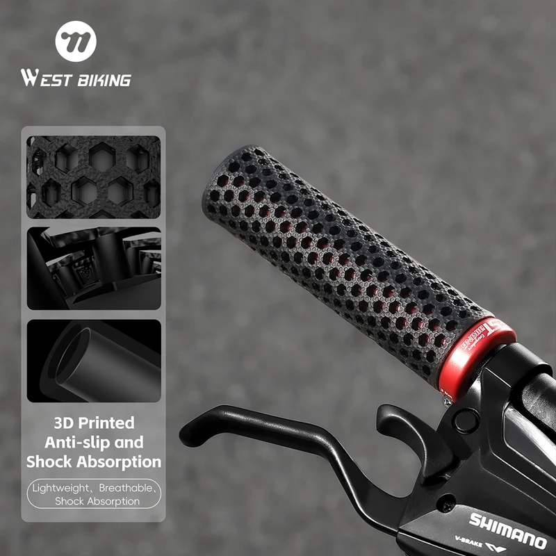

WEST BIKING Bicycle Grips 3D Printed MTB Bike Handlebar Grips Shock Absorbing Locking Handlebar Grip Non-slip Cycling Accessori