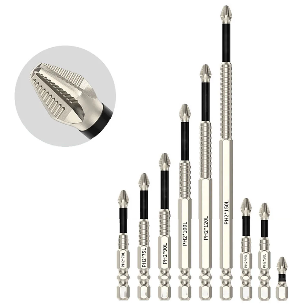 

9 шт. 25-150 мм крестовая магнитная отвертка из легированной стали, противоскользящая длинная дрель PH2, противоскользящая отвертка, электроинструменты