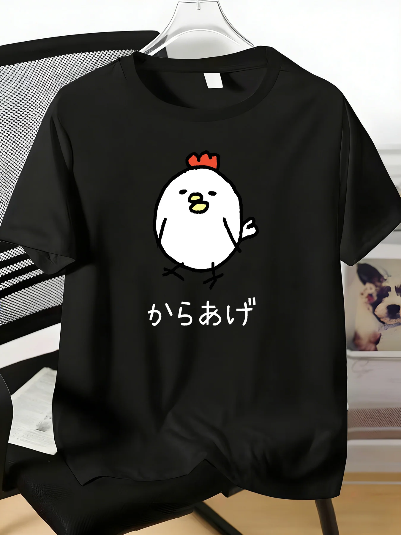 Cute Sketch Chicken Japanese Text Graphic Mens Soft Cotton Short Sleeve Tee Crew Neck Summer Casual Daily Top For Anime Fan Male