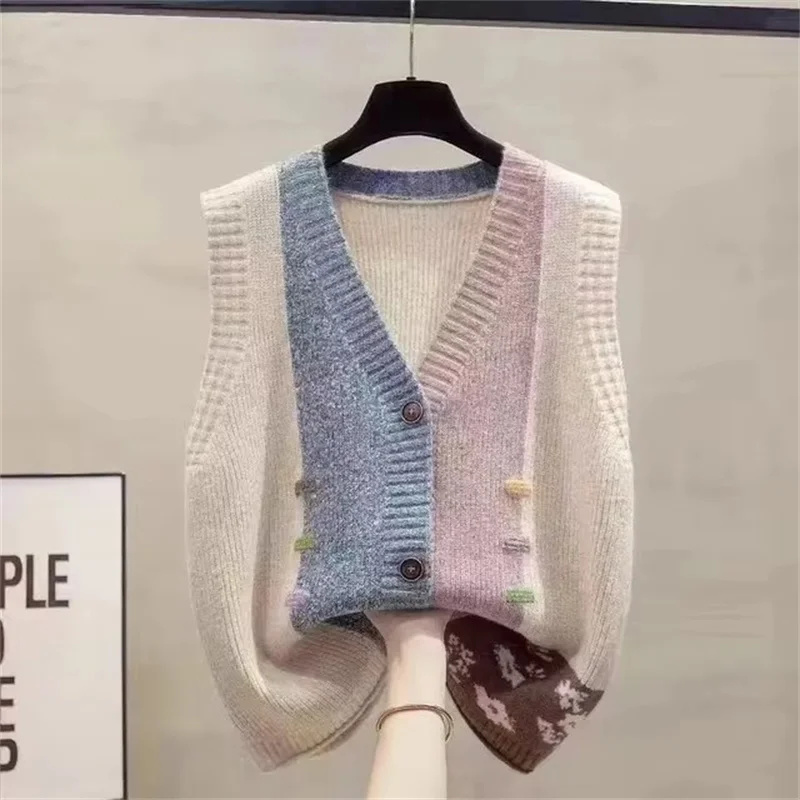 Cárdigan sin mangas versión coreana para mujer, Chaleco de punto versátil con cuello en V, chaqueta de primavera y otoño