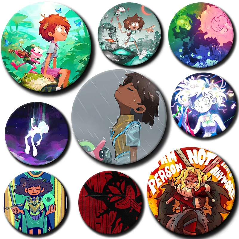 1PC Anne Boonchuy,Sasha Waybright, Brooch Anime A-Amphibia Pin Brooches for Backpack Accessorie Round Cartoon Badge Jewelry Gift