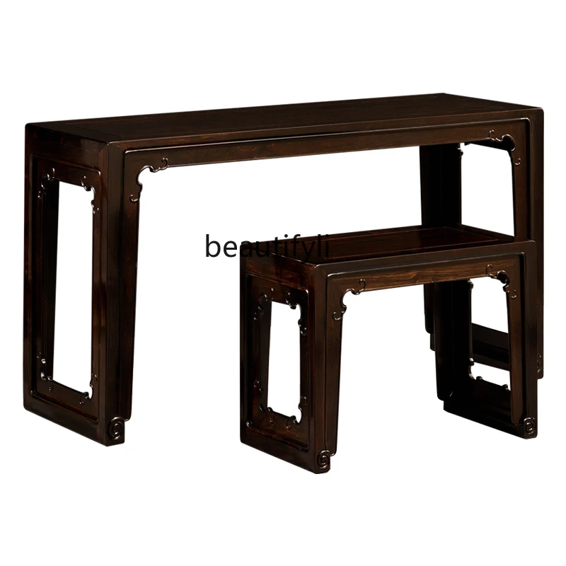 Red sandalwood roll moire guqin table and stool mahogany Ming-style Sinology table guzheng piano table
