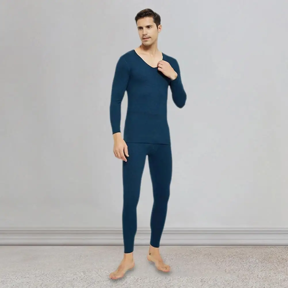 2 teile/satz Winter Männer Thermo Unterwäsche Set V-Ausschnitt warme dicke Plüsch nahtlose schlanke elastische Männer Pyjamas Set Trainings anzug Top Hosen Set