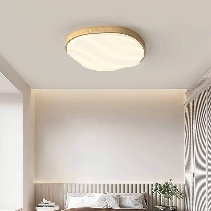 Plafoniera da soggiorno a 2024 LED con lampada da soffitto per camera da letto a nuvola calda in stile legno naturale apparecchio di illuminazione per interni a spettro completo