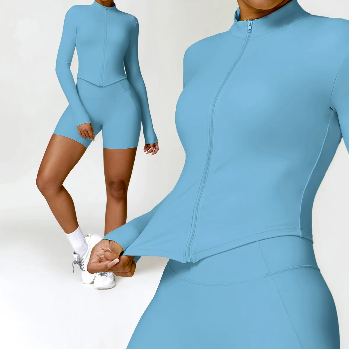 Women's Zipper Yoga Coat High-end Standing Collar Long Sleeved Sports Jacket Running Training Fitness Top Windproof Running Suit