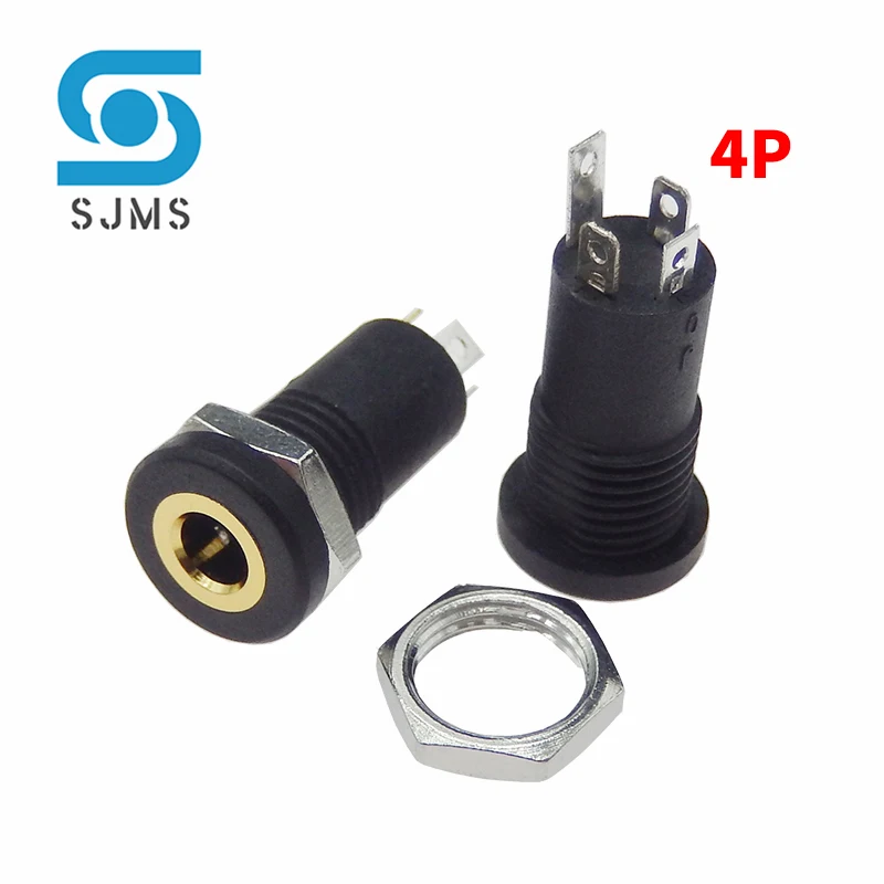 PJ-392A 3/4 Pin 3.5mm Audio Jack Socket 3/4 Pole Stereo Solder Panel Mount 3.5 mm Headphone Female Socket Connector With Nut