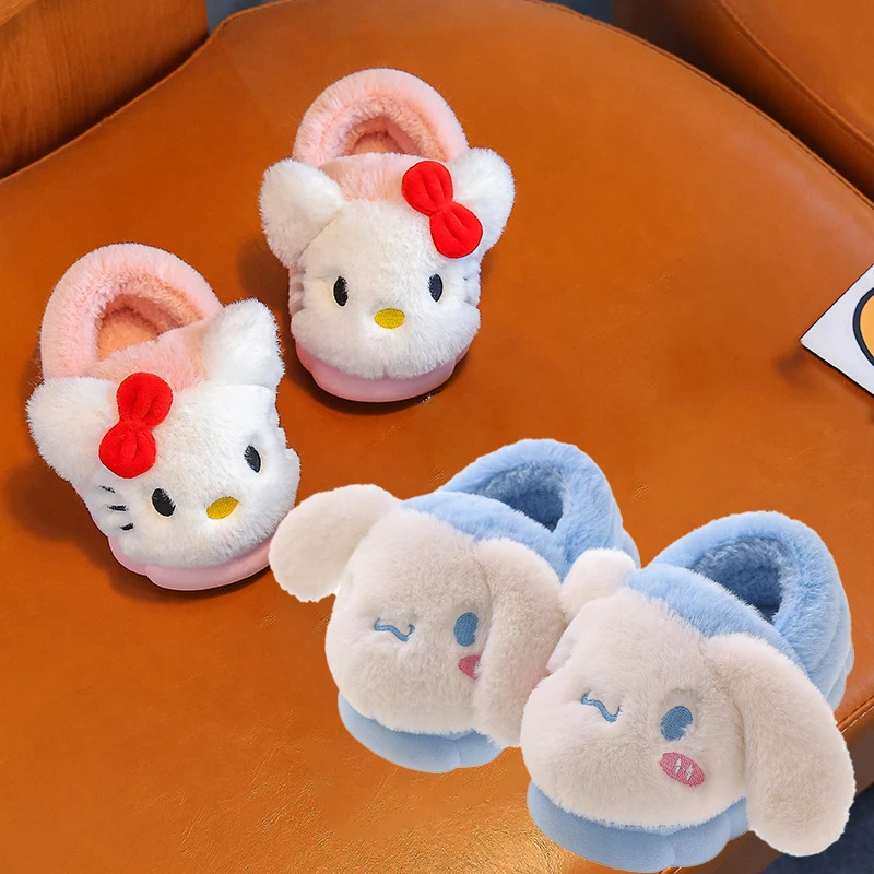 Kuromi Hello Kittys Child Cotton Slippers Sanrios Autumn Winter Cartoon Cute Parent-Child Home Anti-Slip Keep Warm Cotton Shoes