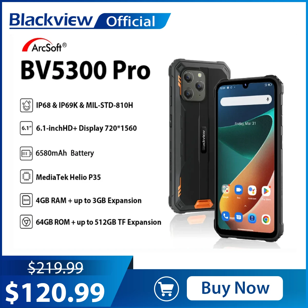 Blackview-スマートフォンBV5300 Pro,4GB,64GB,防水,頑丈,スマートフォン,携帯電話,13MPカメラ,6580mAh