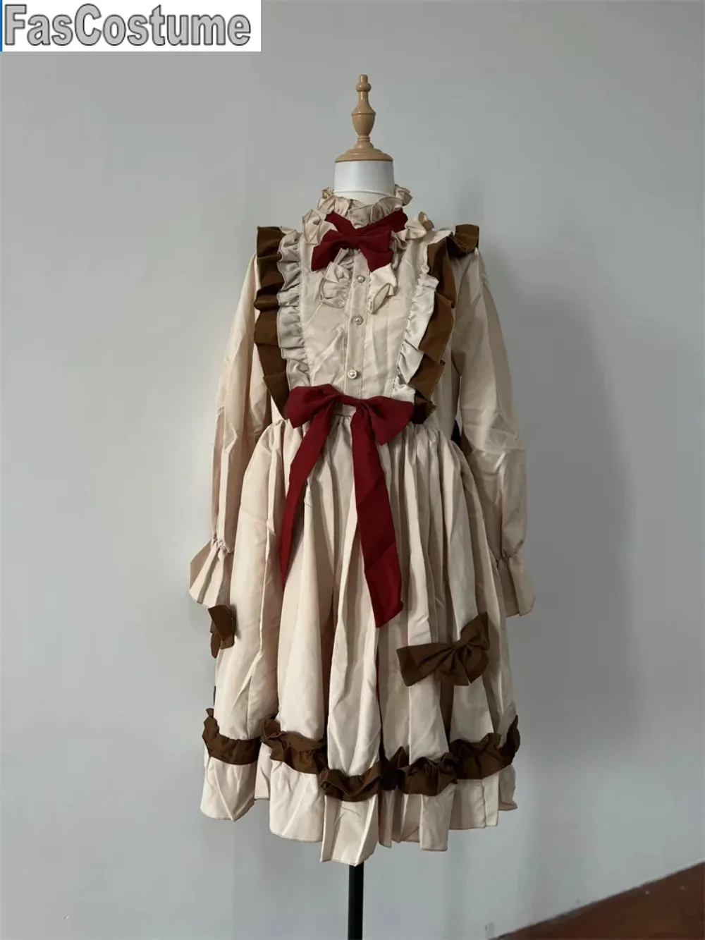 Lalka Retro Lolita Sukienka dla kobiet Urocza Jesienno-Zimowa Sukienka z Długim Rękawem Kokarda Słodka Dziewczyna Wyszczuplająca Talia Sukienka A-line Fuffly