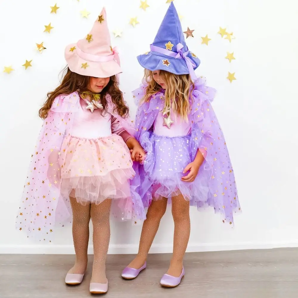 

Wizard Childern Halloween Costumes Princess Bright Color Girls Witches Robes Cloak Mesh Halloween Cosplay Cape Boys