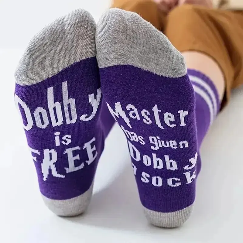 3 Pair Men\'s Cotton \'Dobby Is FREE...\' Print Stiped Color Block Sweat Resistant Anti-odor Comfortable Soft Crew Socks