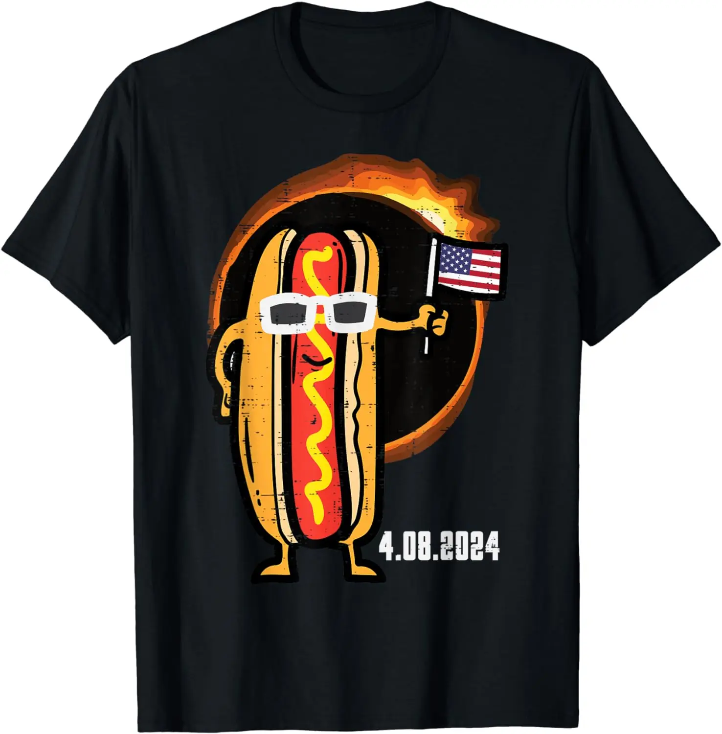 Solar Eclipse Hotdog US Flag 4.08.24 Men Boys Kids Women T-Shirt