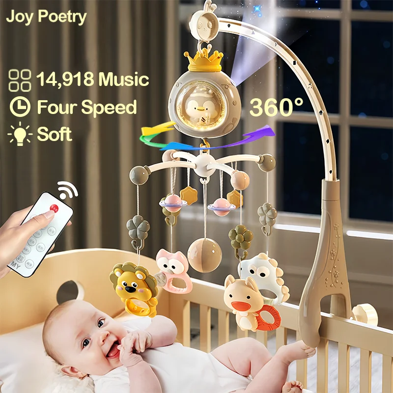 360 °   Pinguino Proiezione musicale Culla Mobile rotante Morbida luce Letto Campana Giocattolo Quattro velocità Timming Infantile Sonaglio Comodino Regalo