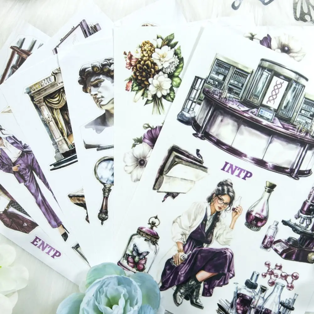 20 Sheets Red Girl Sticker Book Scenery Fantasy Journaling Sticker Book PET Material Decorative Washi Sticker Scrapbooking