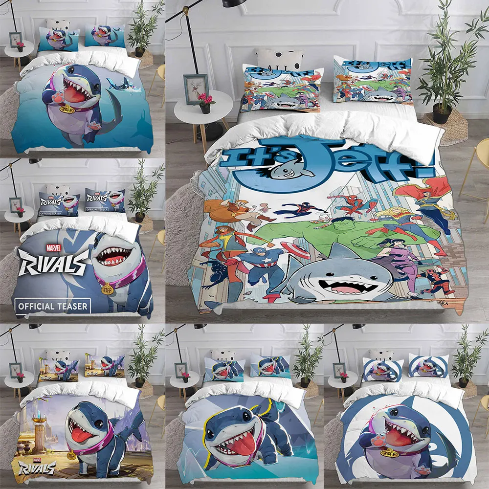 

Cartoon Jeff Shark Bedding Sets Quilt Bed Cover Comforter Duvet Cover Pillow Case 2-3 Pieces Sets Teenagers Children's Gifts