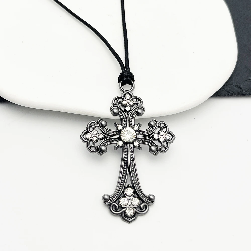 What You See Is What You Get Large Detailed Rhinestone Cross Choker Spiral Hippie Necklace Goth Punk Women Fashion Statement Cru
