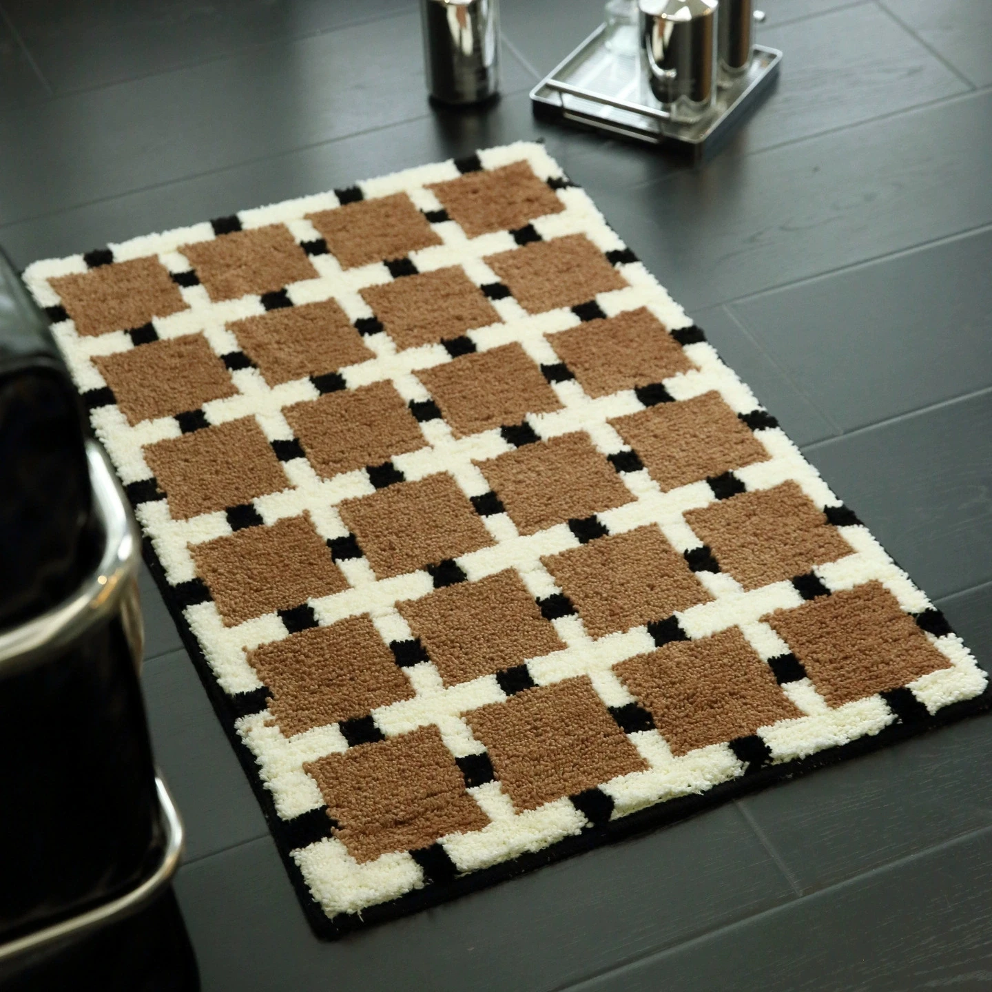 Vintage tufting geométrico tapete do banheiro macio tufado maillard quarto tapete de cabeceira piso antiderrapante almofada estética decoração casa