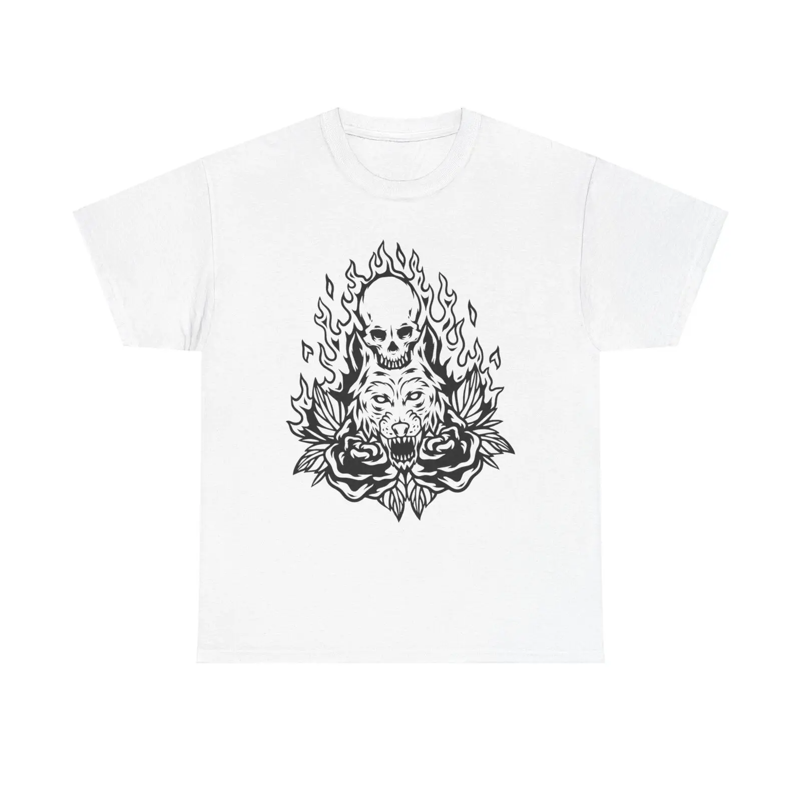 

Flaming Tiger Skull T-Shirt - ferocious predator gothic tattoo dark art graphic