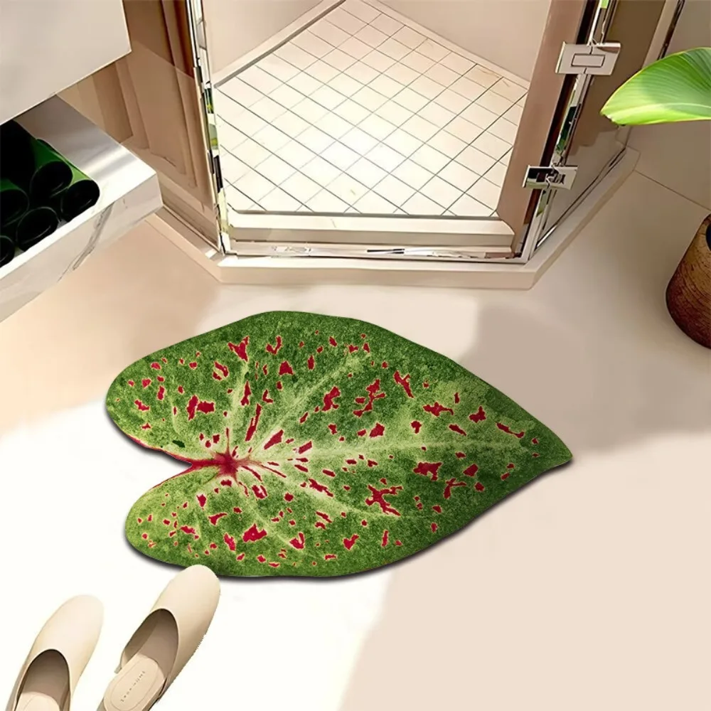 Diatom Mud Material Diatomite Floor Mat Easy To Clean Slip Resistant Base Non Slip Doormat Green Leaf Pattern Entryway Door Mat