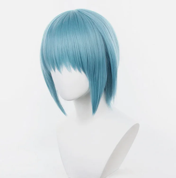 Puella magi madoka magica sayaka miki cosplay perucas 35cm céu azul cabelo sintético