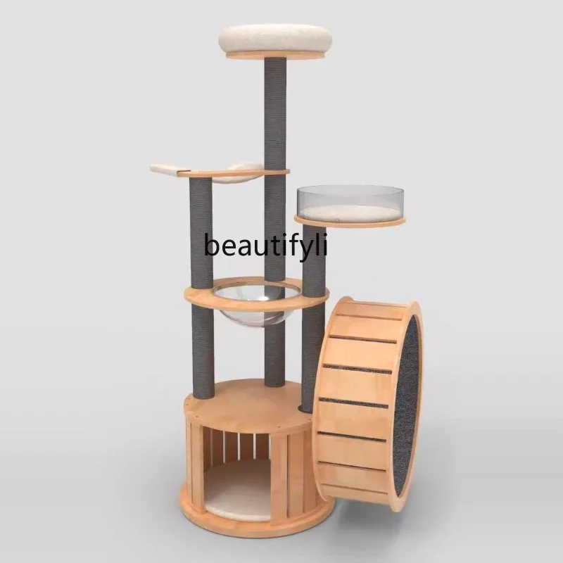 

climbing frame Large luxury solid wood treadmill Large platform Big cat special cat nest, tree integrated multi-cat frame