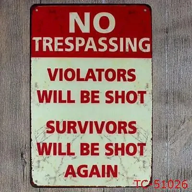 Q1Yard No Trespassing Metal Sign, Shot Violators Warning Aluminum Tin Sign for Garden Yard Gate Wall Decor,1pc