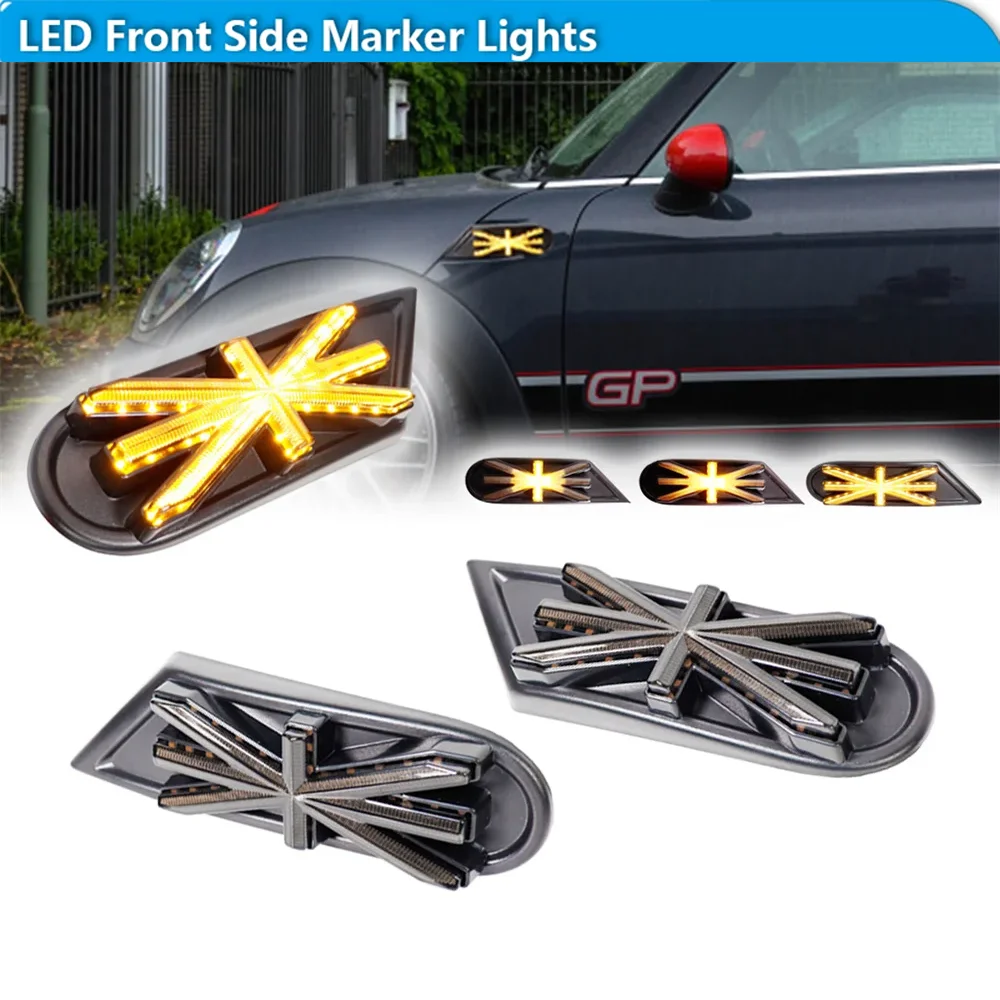

For Mini Cooper Gen 2nd R55 R56 R57 R58 R59 Sequential Amber LED Front Fender Side Marker Indicator Lights Turn Signal Lights