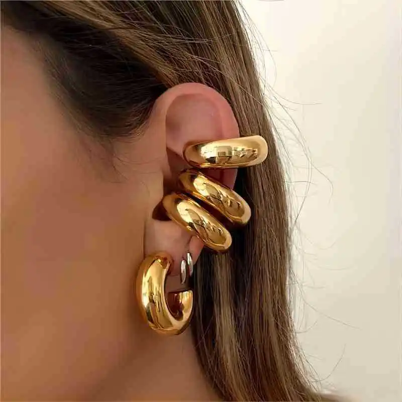 CCB Geometric Smooth Ear Clip for Women Girls Simple O Shape Earrings image 2