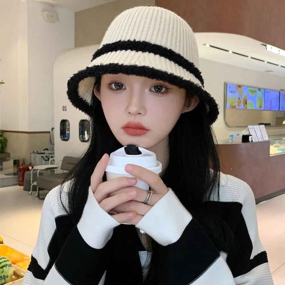 

Temperament Knitted Bucket Hat Hollow Out Breathable Woven Fisherman Hat Solid Color French Style Sunshade Basin Cap Spring